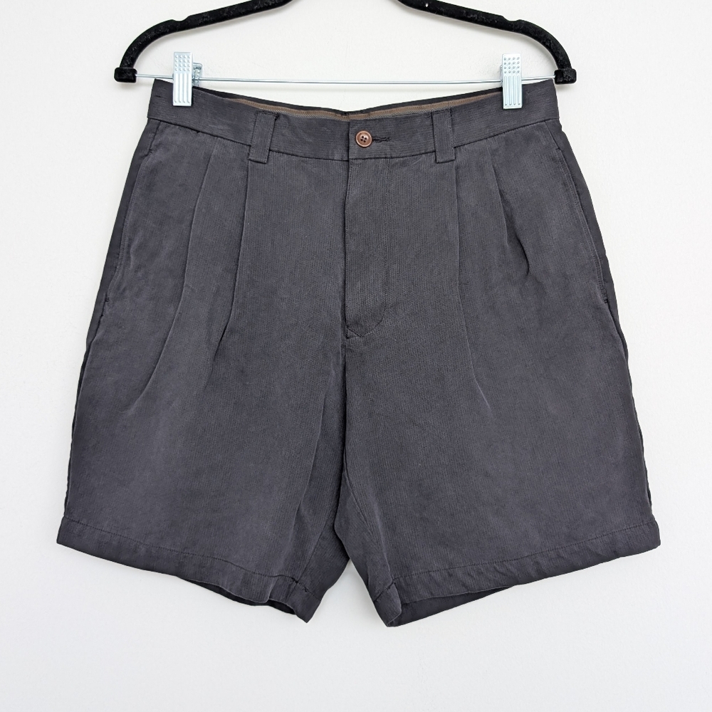 Vintage Tommy Bahama Silk Relax Fit Navy Pleated Chino Trouser Shorts Sz 30